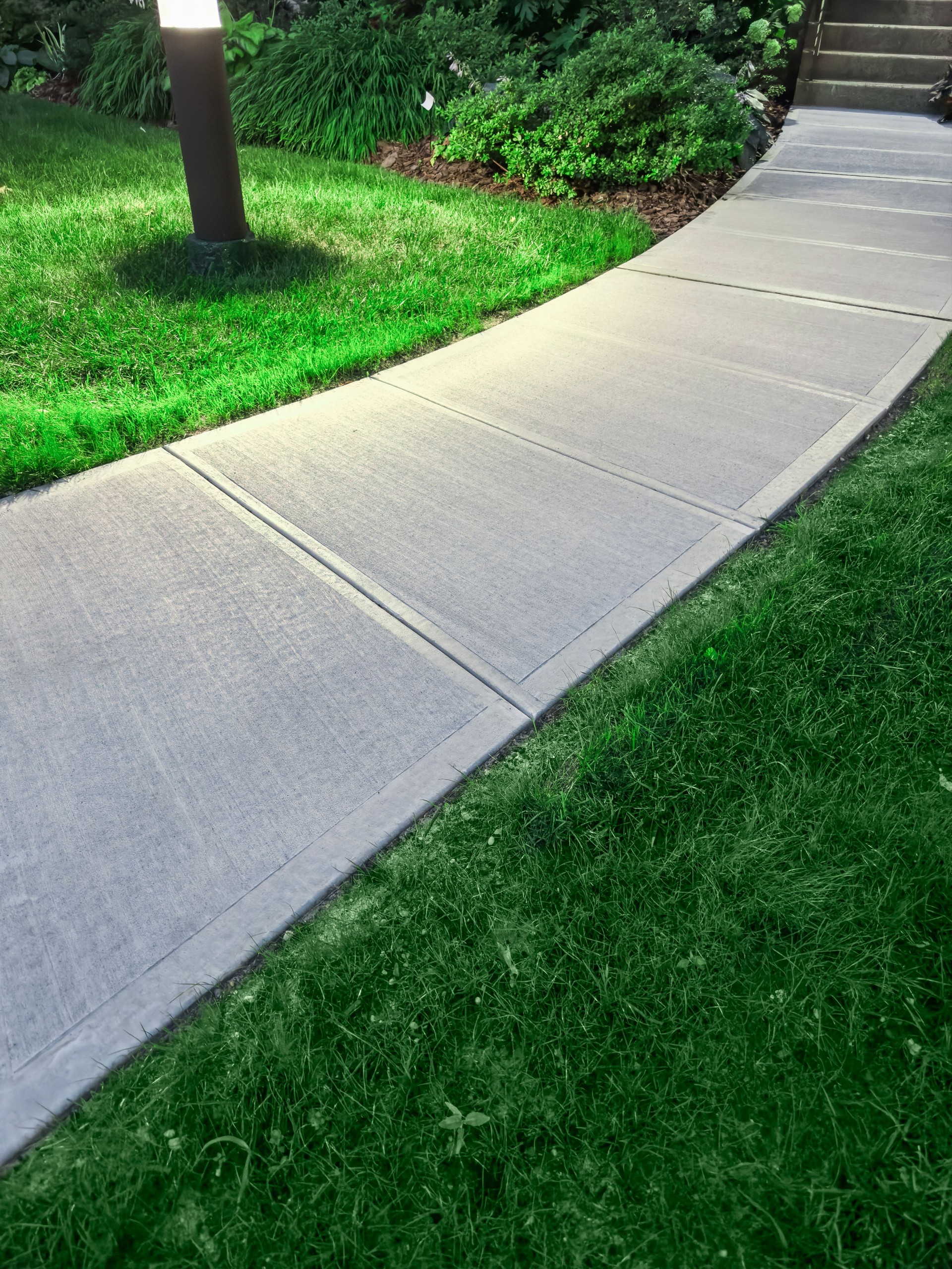 Concrete sidewalk and fresh grass